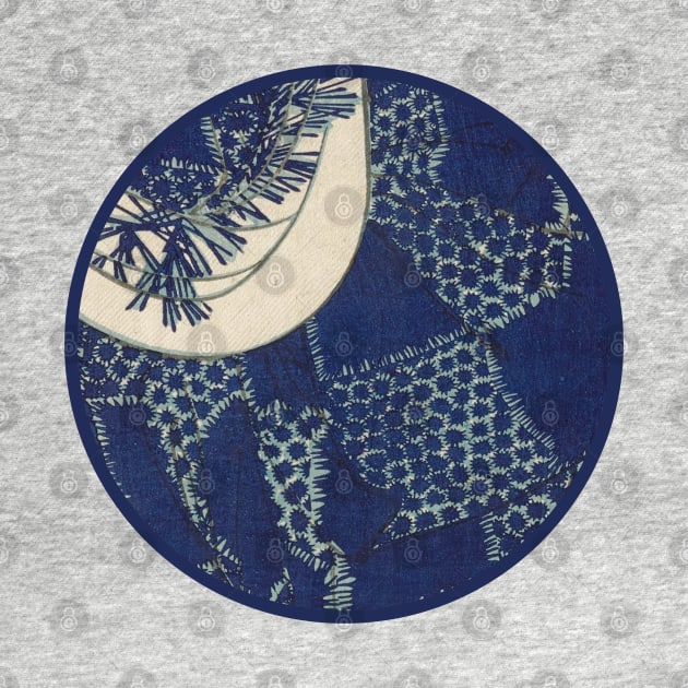 Japanese Abstract Collage Print Round Kimono+Pine. Indigo/Blue by SwagOMart